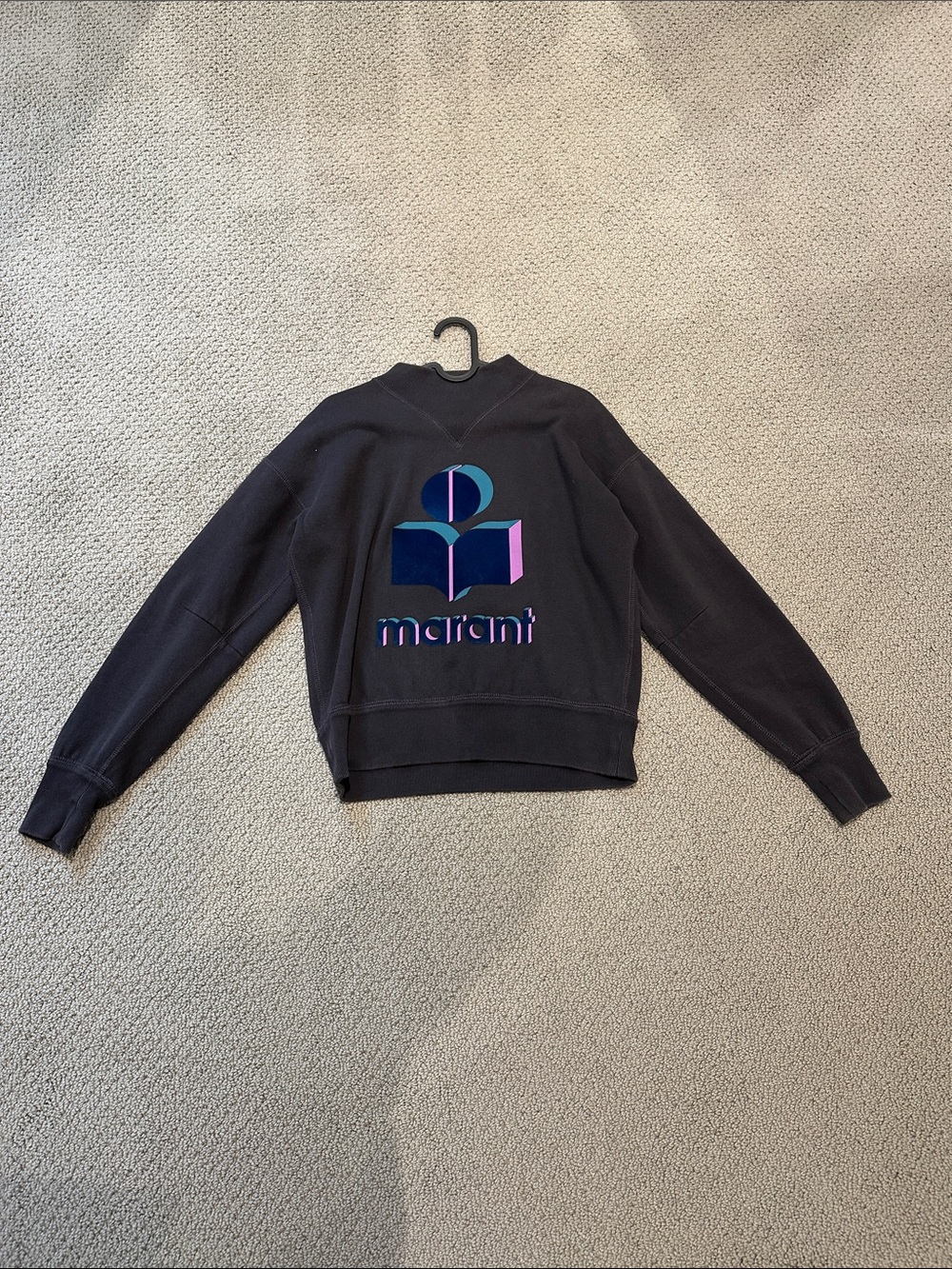 Isabel Marant Black Crewneck Sweatshirt with Teal and Pink Logo